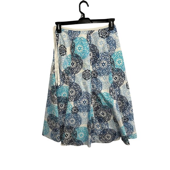 Talbots Petites Blue White Floral Pattern Lined Wrap Skirt Size 6 Preppy - Picture 2 of 9